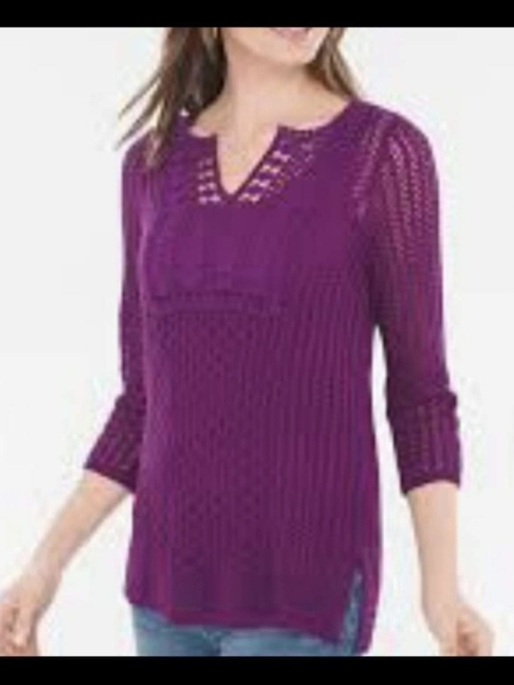 Chico's Sz. Xlarge Purple Open Knit Sweater Nwt